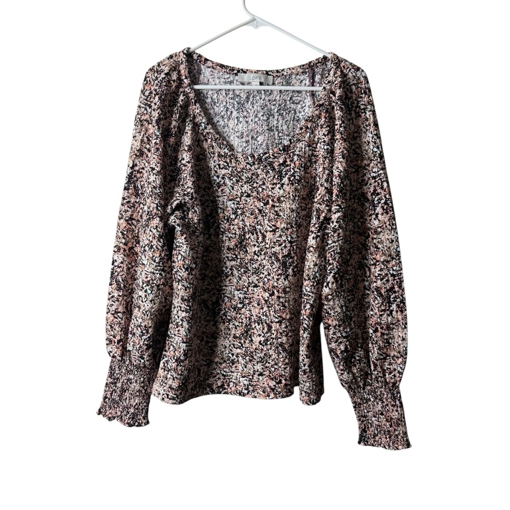 Loft White Textured Smocked Cuff Long Sleeve Blouse